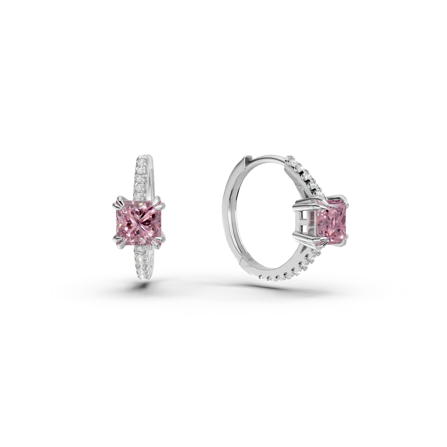 Cercei creole din argint cu zirconii roz si transparente
