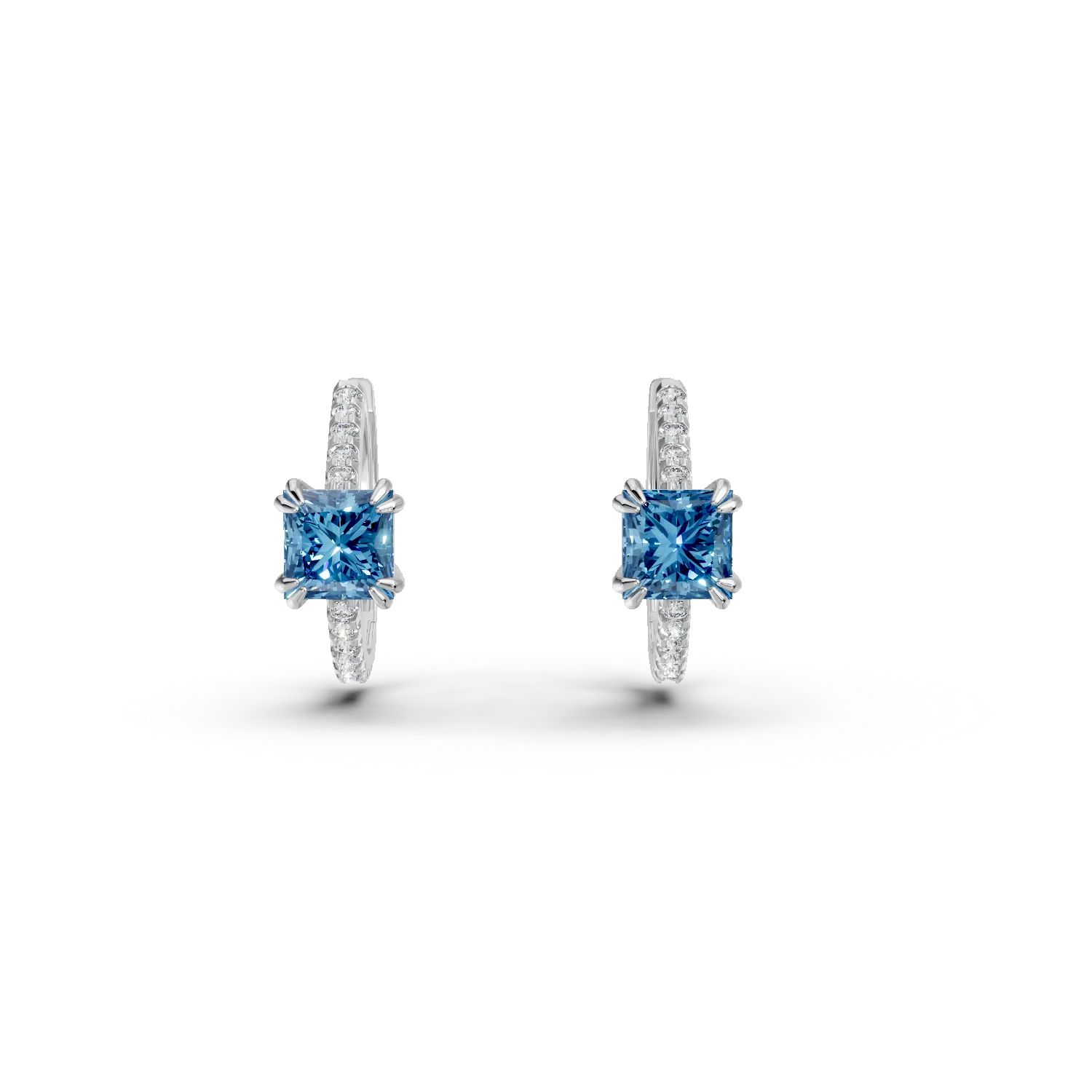 Cercei creole din argint cu zirconii albastre si transparente