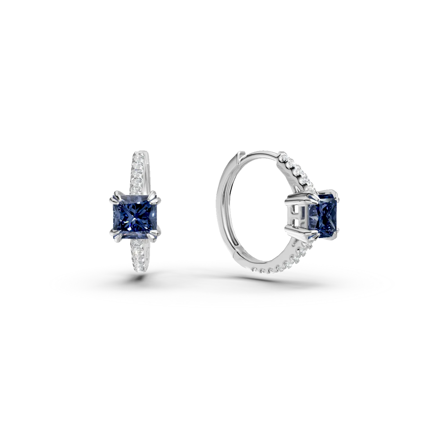 Cercei creole din argint cu zirconii albastre si transparente