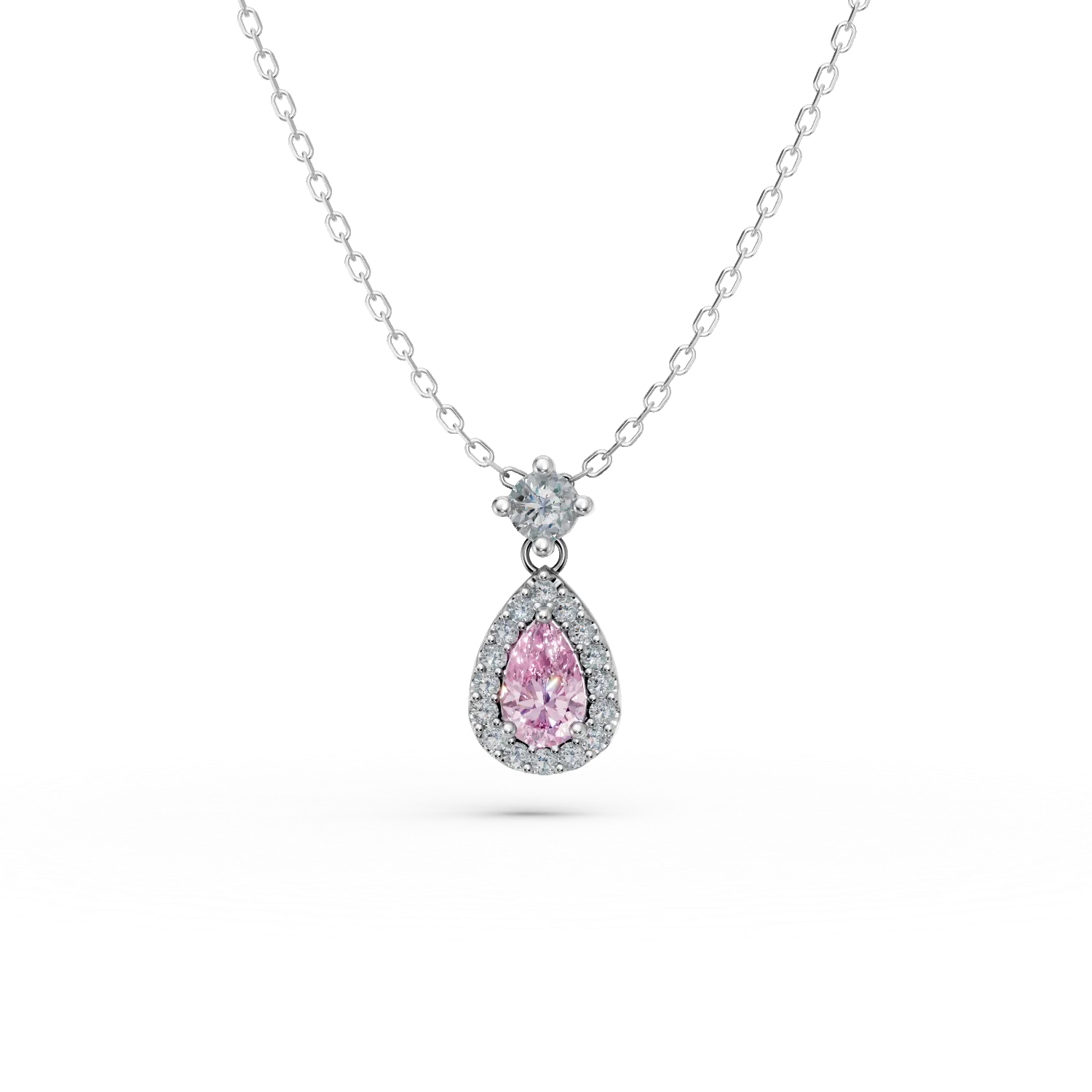 Lant cu pandantiv lacrima din argint cu zirconii roz si transparente