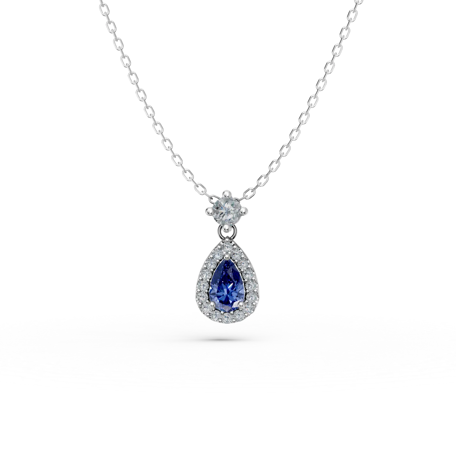 Lant cu pandantiv lacrima din argint cu zirconii albastre si transparente - imagine 7