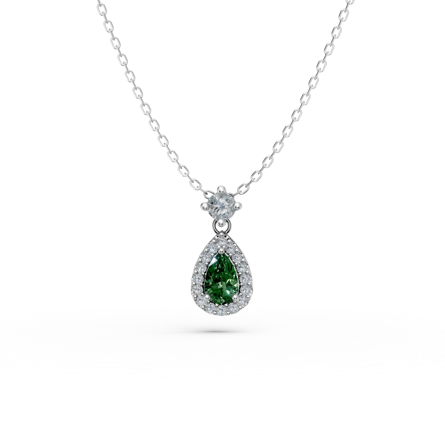 Lant cu pandantiv din argint cu zirconii verzi si transparente