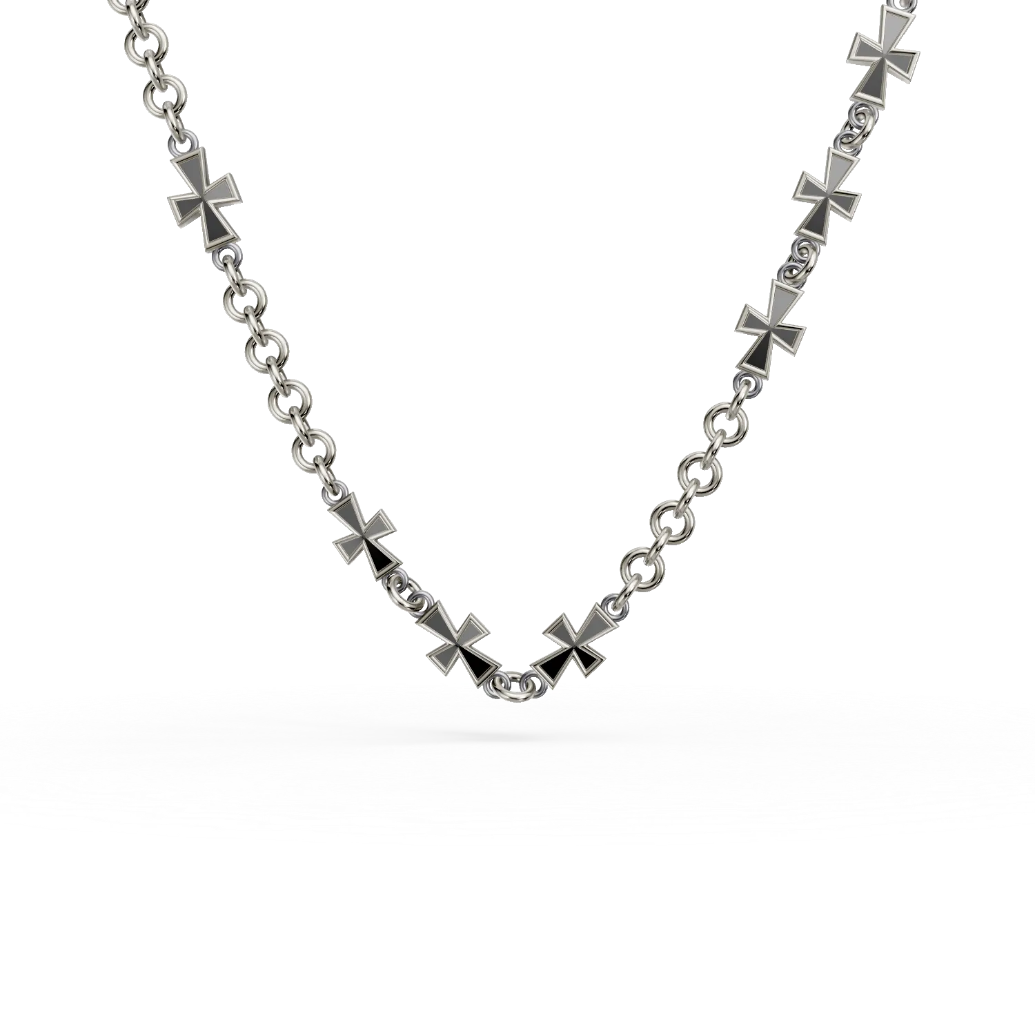 Lant cu cruciulite din argint alb-negru