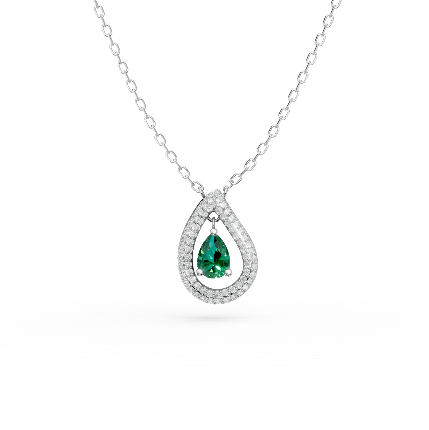 Lant cu pandantiv lacrima din argint cu zirconii verzi si transparente - imagine 7