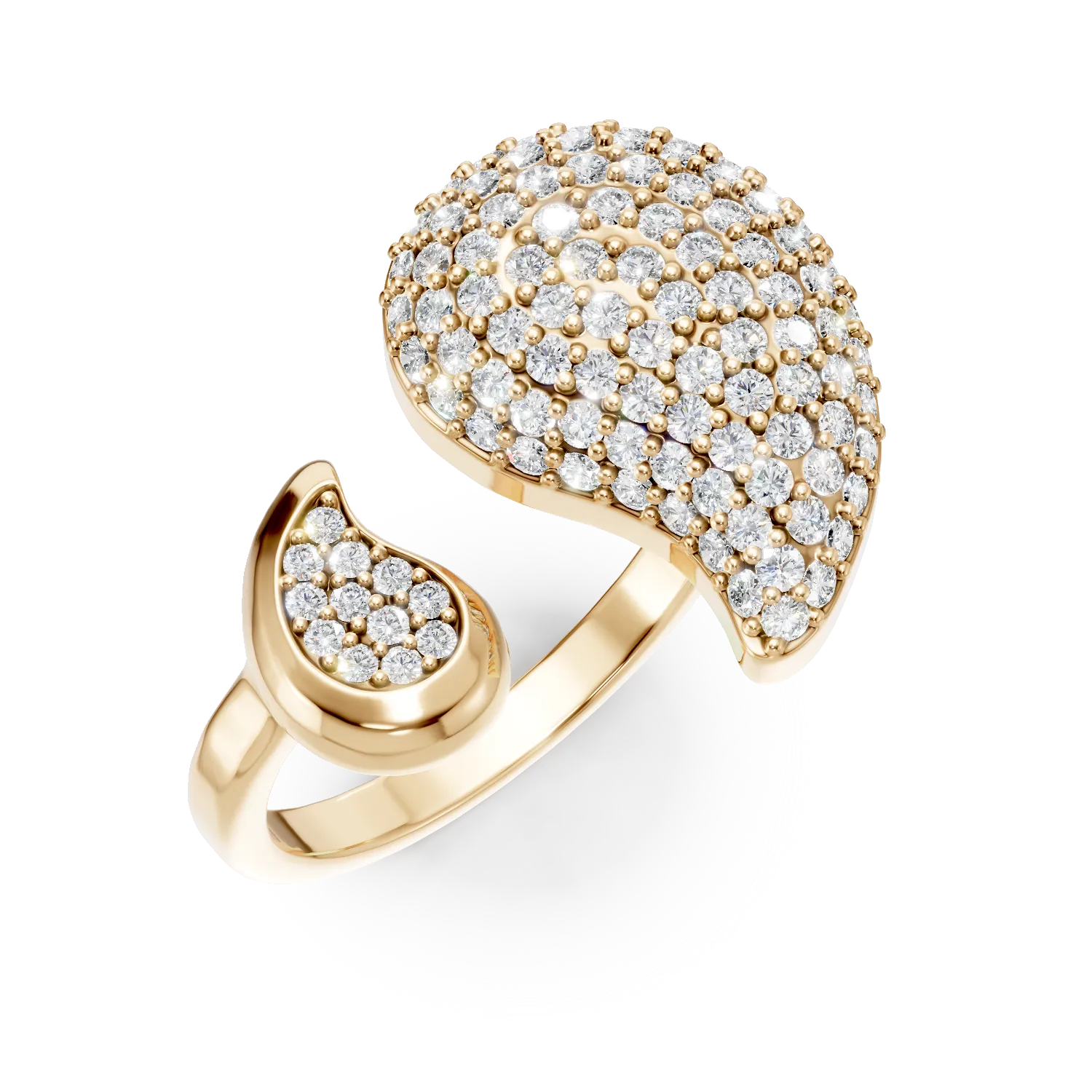 Inel deschis lacrima din aur galben cu zirconii