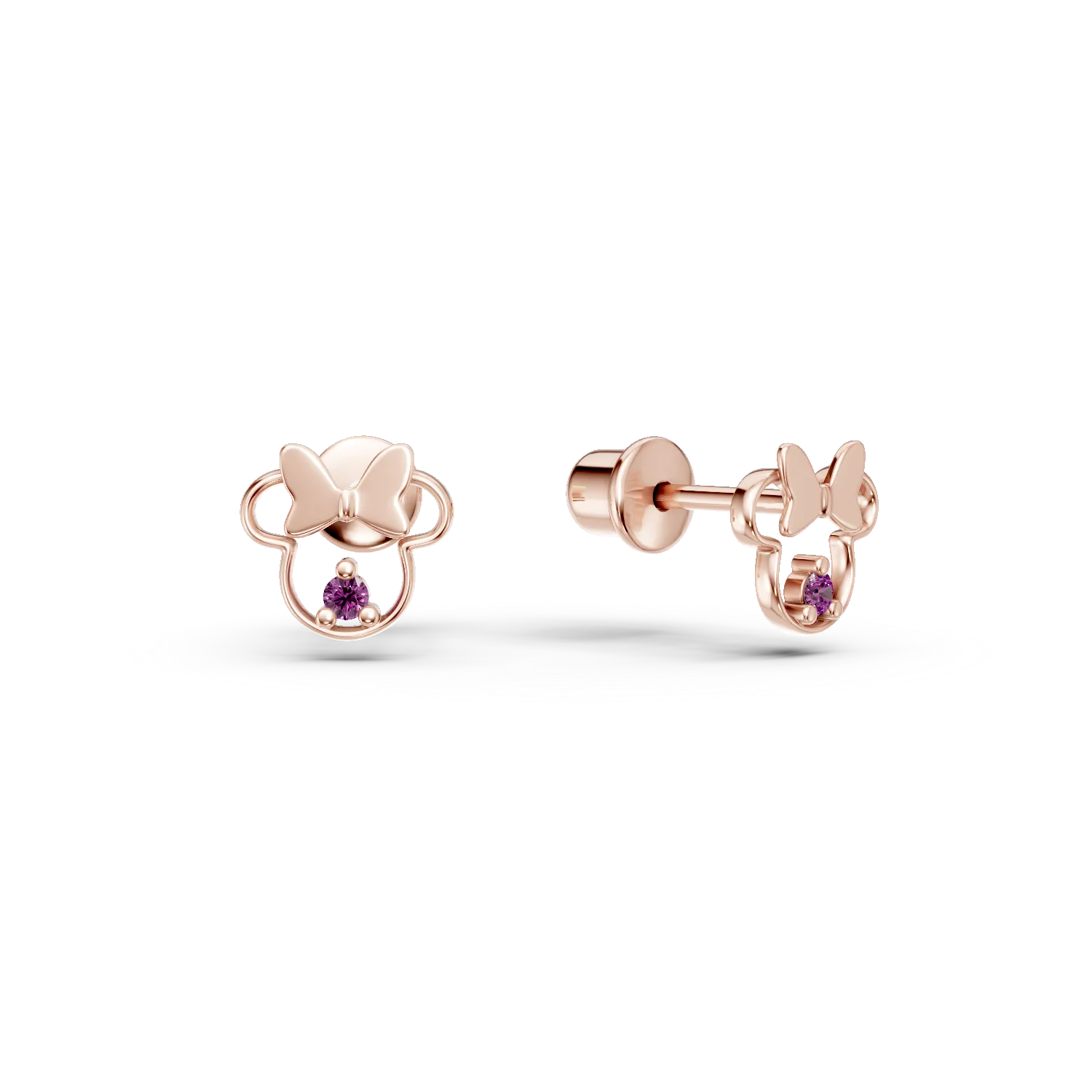 Cercei Minnie din aur roz cu safire roz de 0.02ct pentru copii