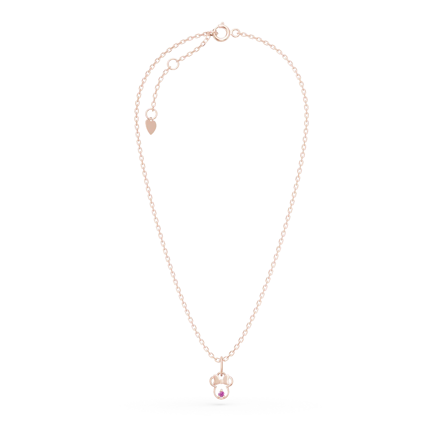 Lant cu pandantiv Minnie din aur roz cu safir roz de 0.02ct pentru copii