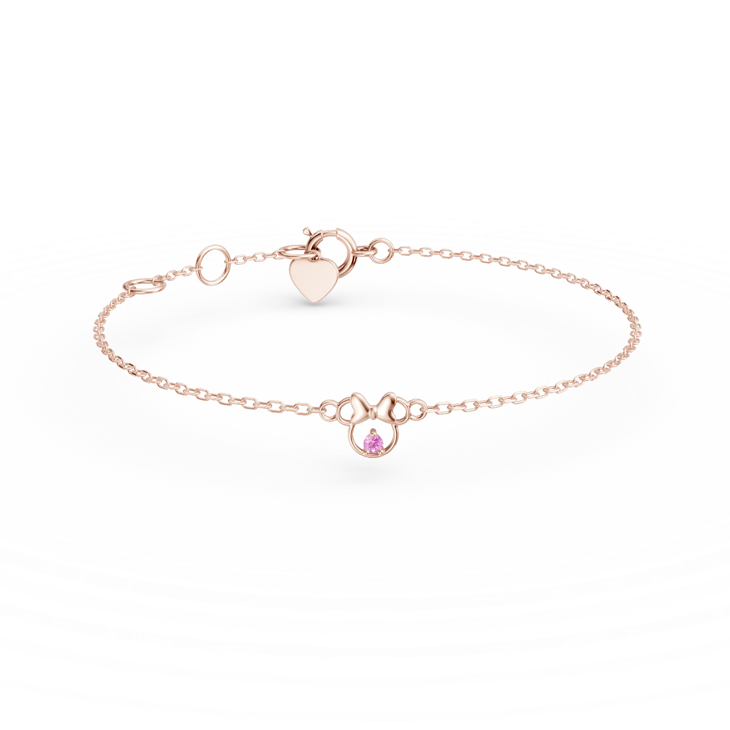 Bratara Minnie din aur roz cu safir roz de 0.02ct pentru copii