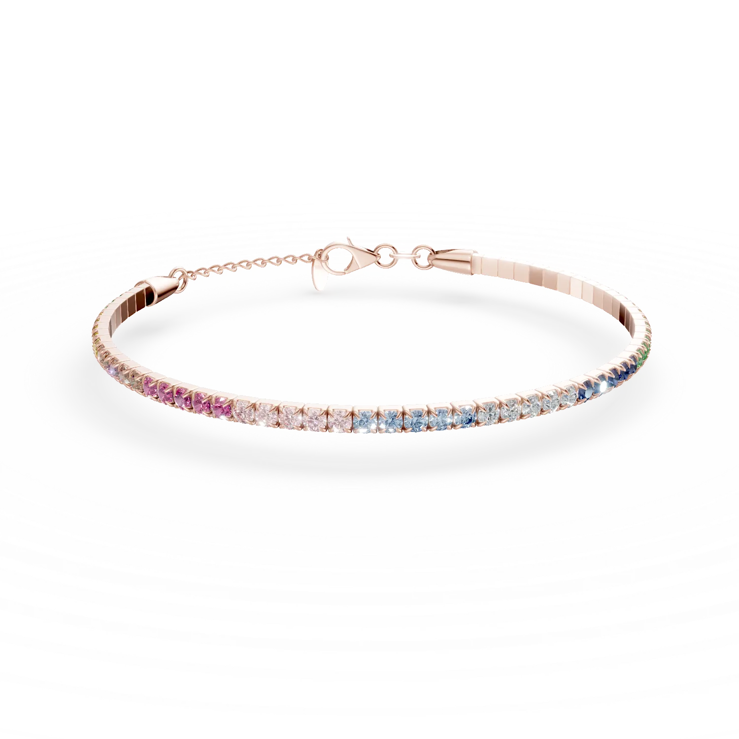 Bratara tennis din argint roz cu zirconii multicolore