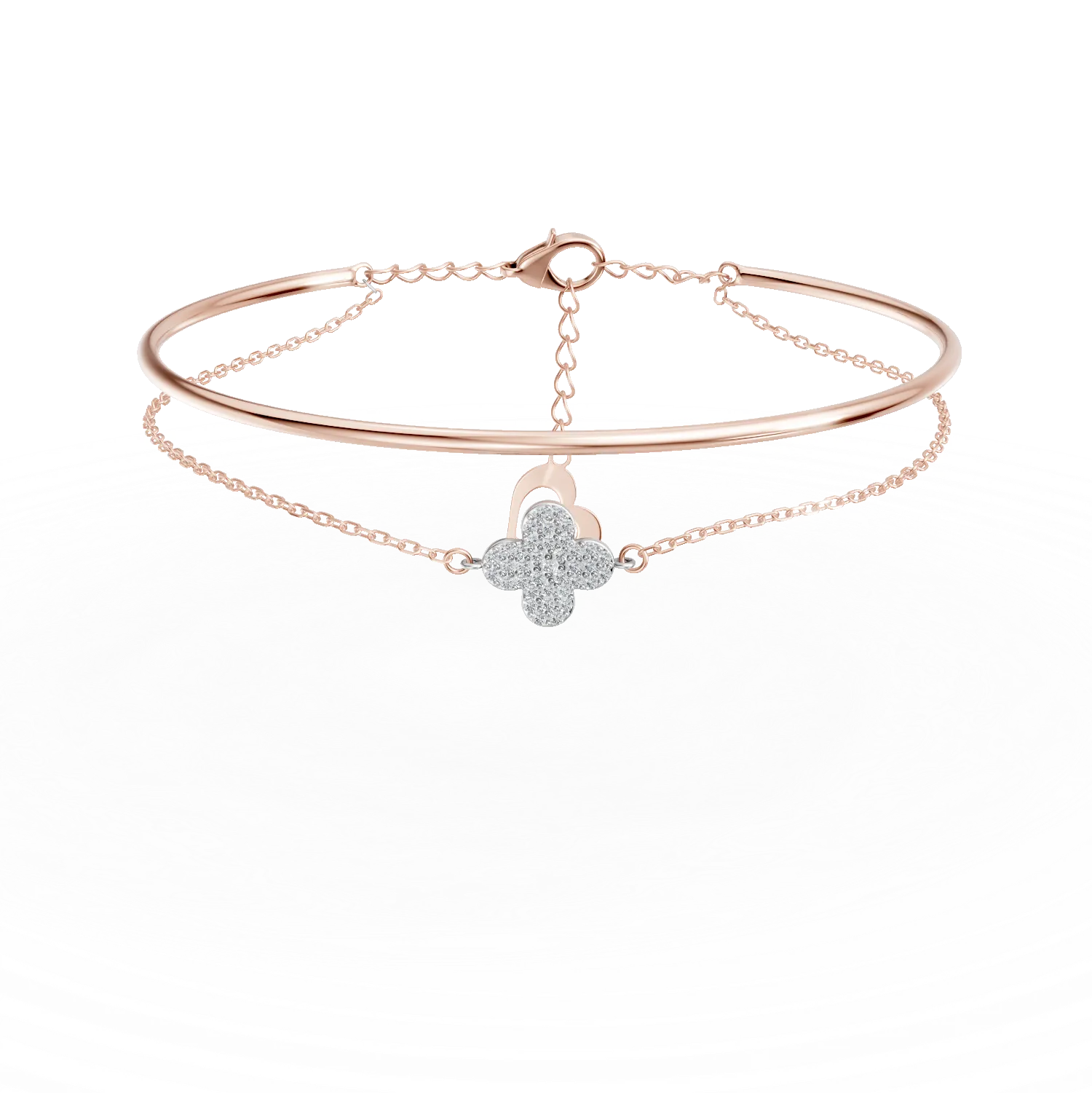 Bratara dubla cu pandantive din aur roz cu zirconii