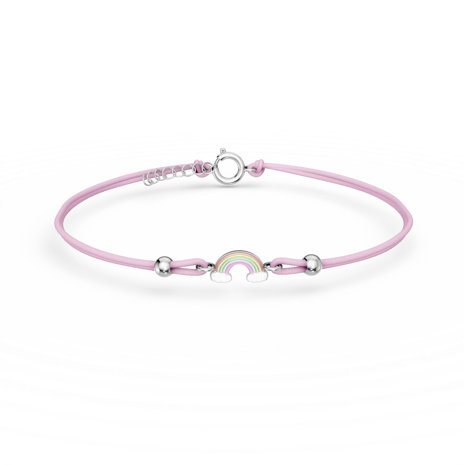 Bratara cu snur si pandantiv curcubeu din argint pentru copii