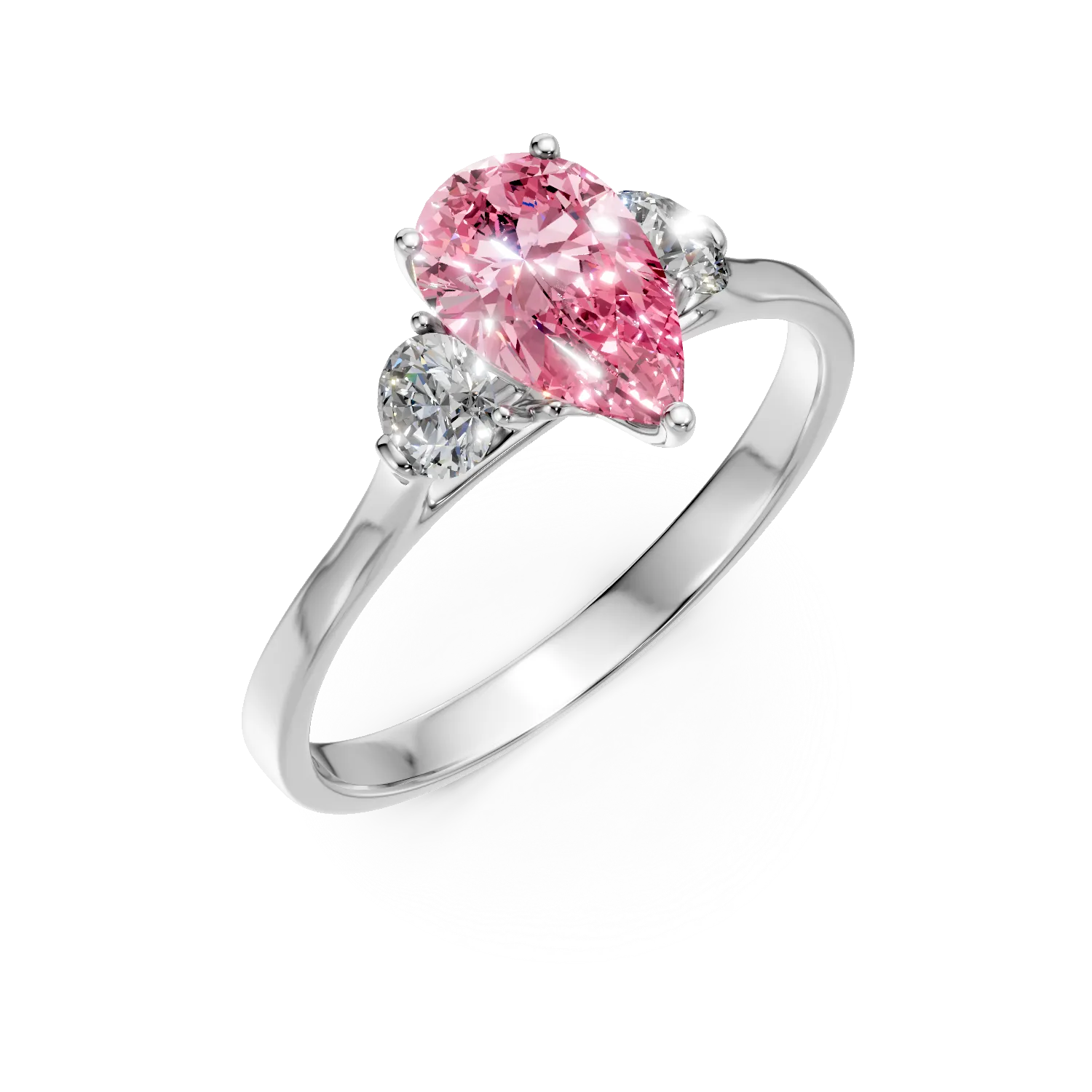 Inel de logodna din aur alb cu diamante roz si incolore de 1.4ct create in laborator