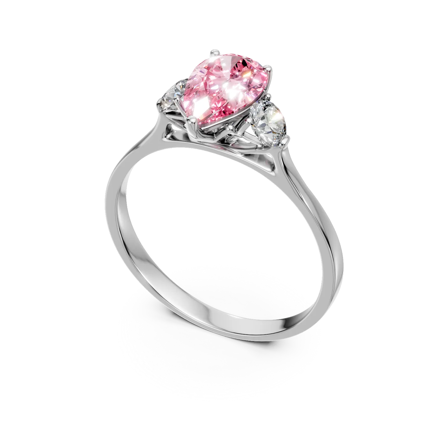 Inel de logodna din aur alb cu diamante roz si incolore de 1.4ct create in laborator