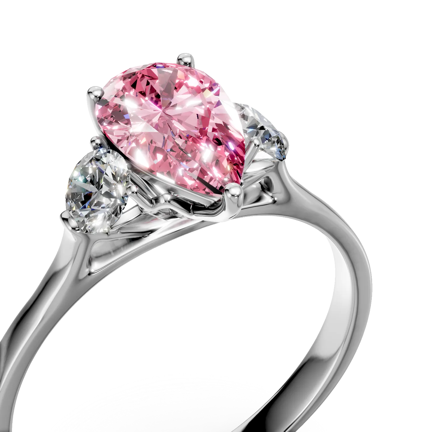 Inel de logodna din aur alb cu diamante roz si incolore de 1.4ct create in laborator