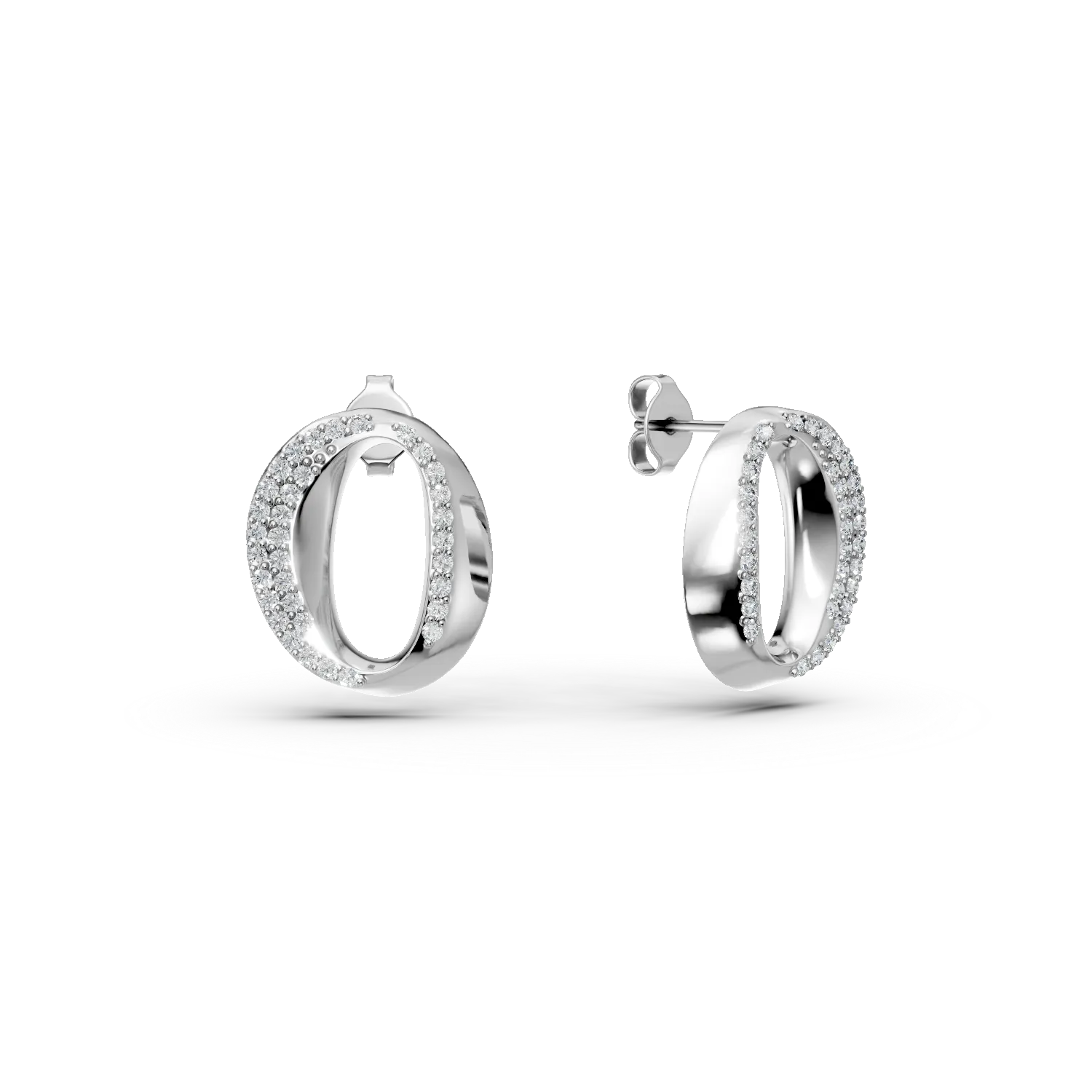 Cercei ovali din argint cu zirconii