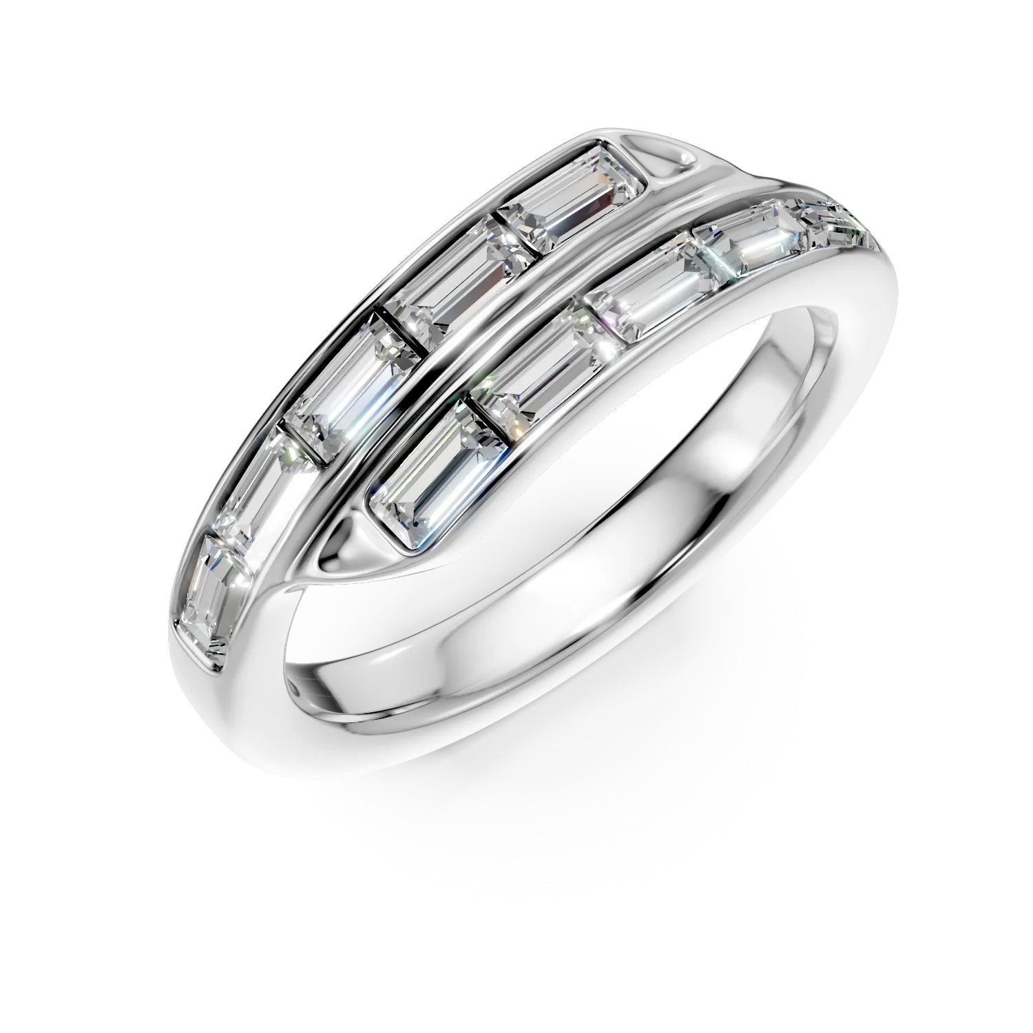 Inel semi eternity din aur alb cu diamante de 1ct create in laborator