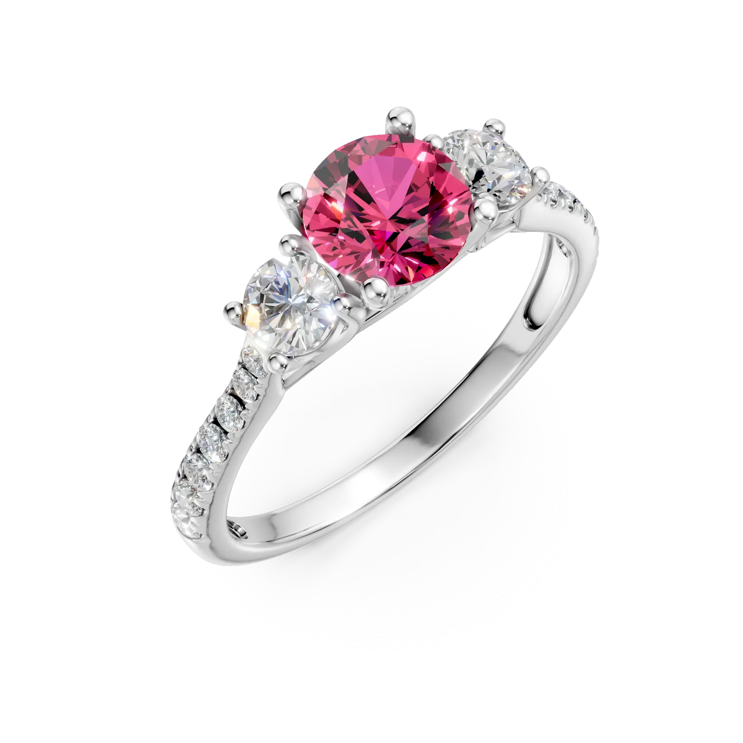 Inel de logodna din aur alb cu diamante roz si incolore de 1.7ct create in laborator