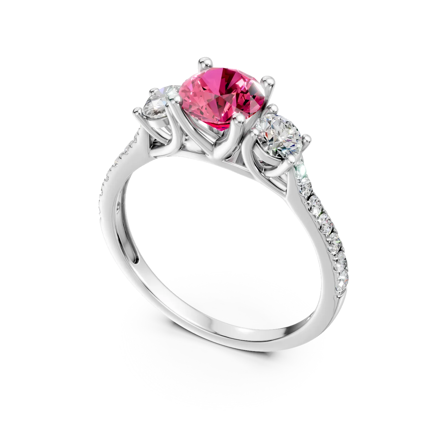 Inel de logodna din aur alb cu diamante roz si incolore de 1.8ct create in laborator