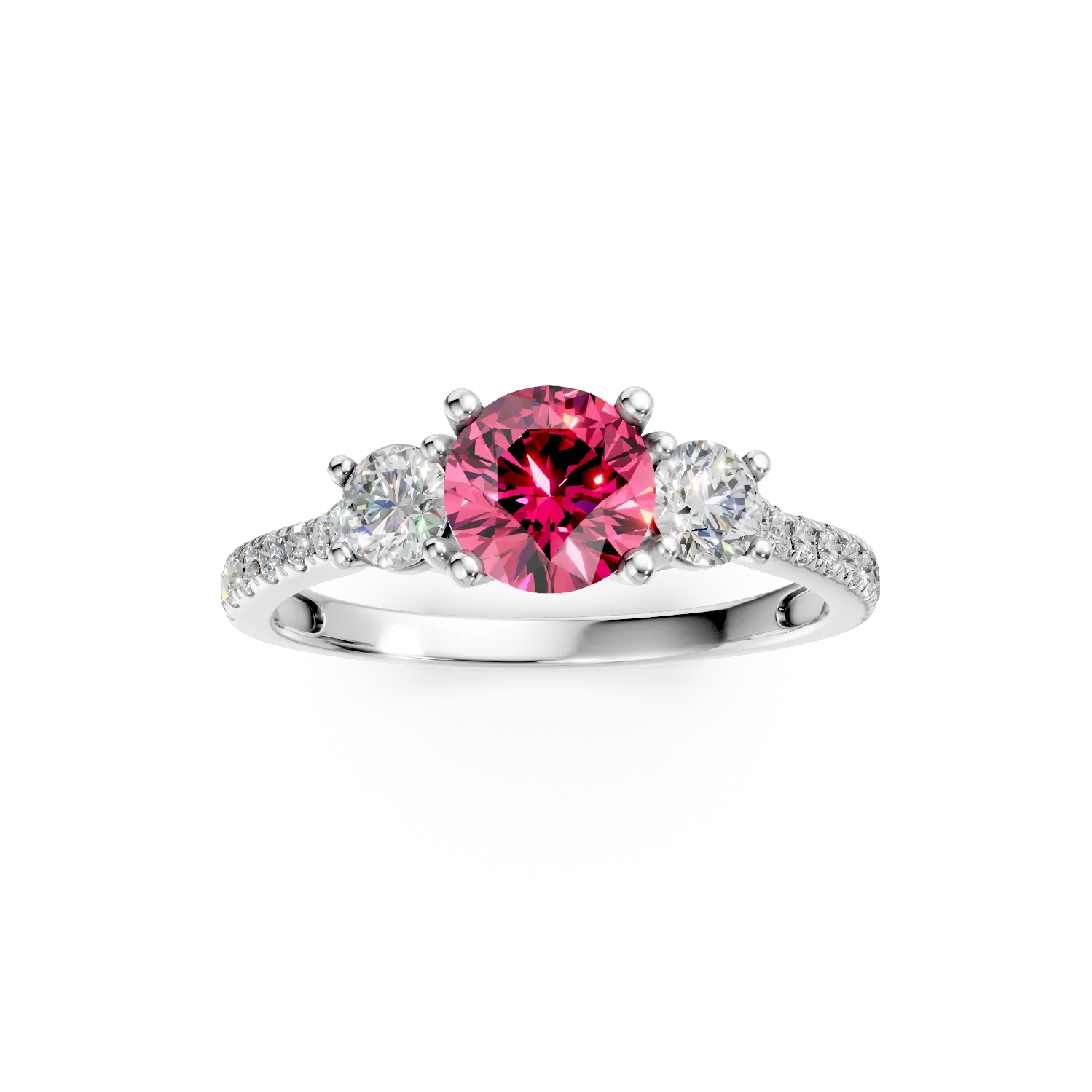 Inel de logodna din aur alb cu diamante roz si incolore de 1.8ct create in laborator