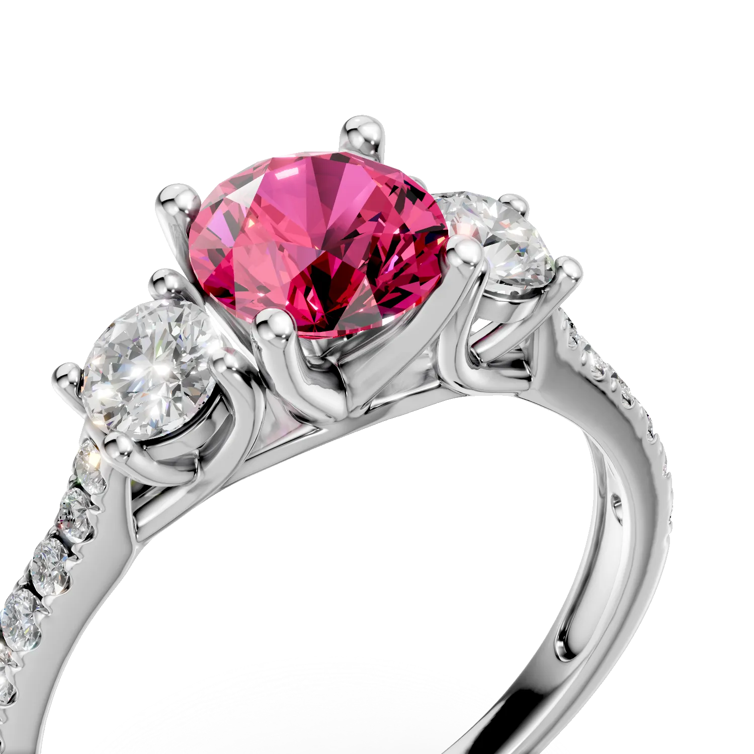 Inel de logodna din aur alb cu diamante roz si incolore de 1.8ct create in laborator