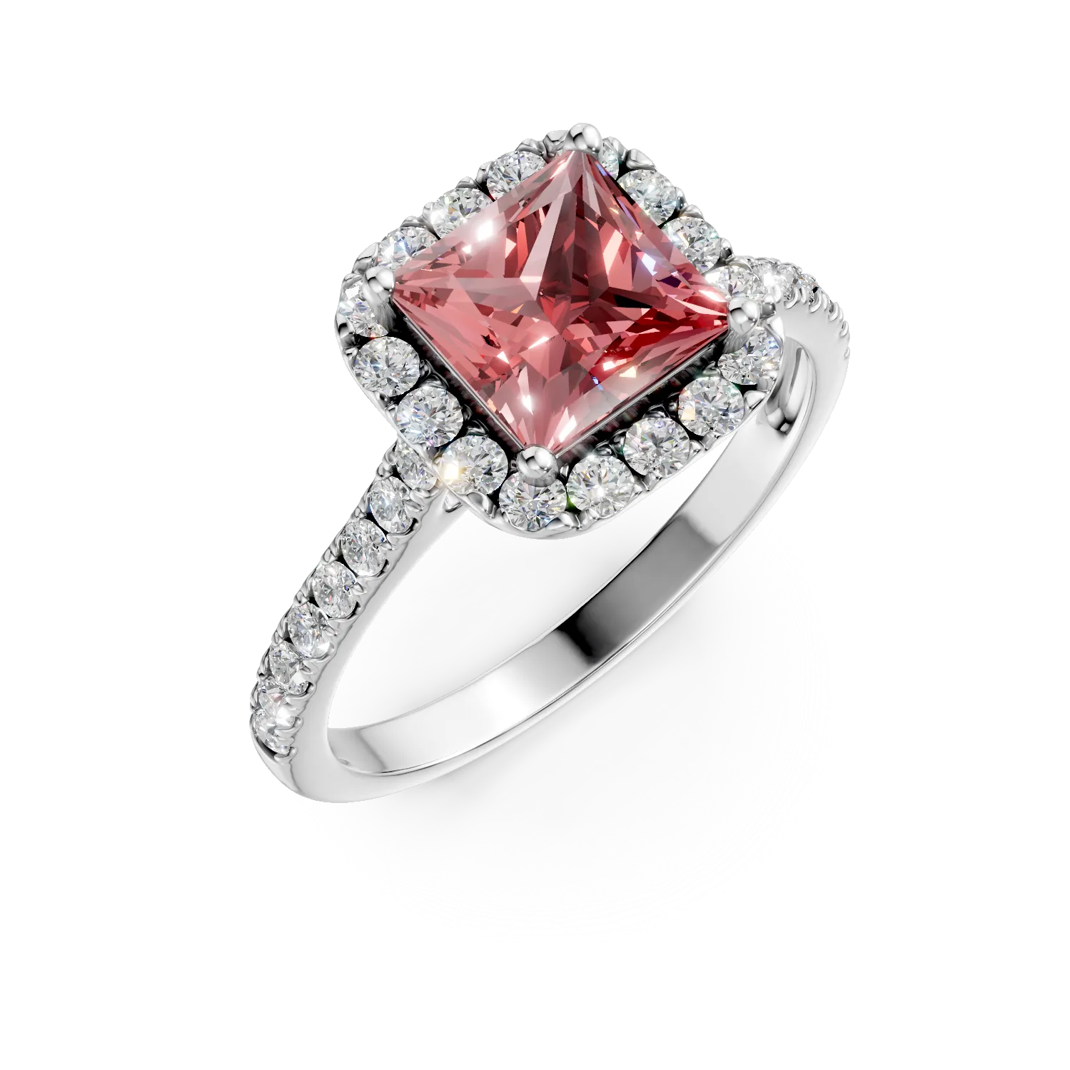 Inel de logodna din aur alb cu diamante roz si incolore de 1.4ct create in laborator