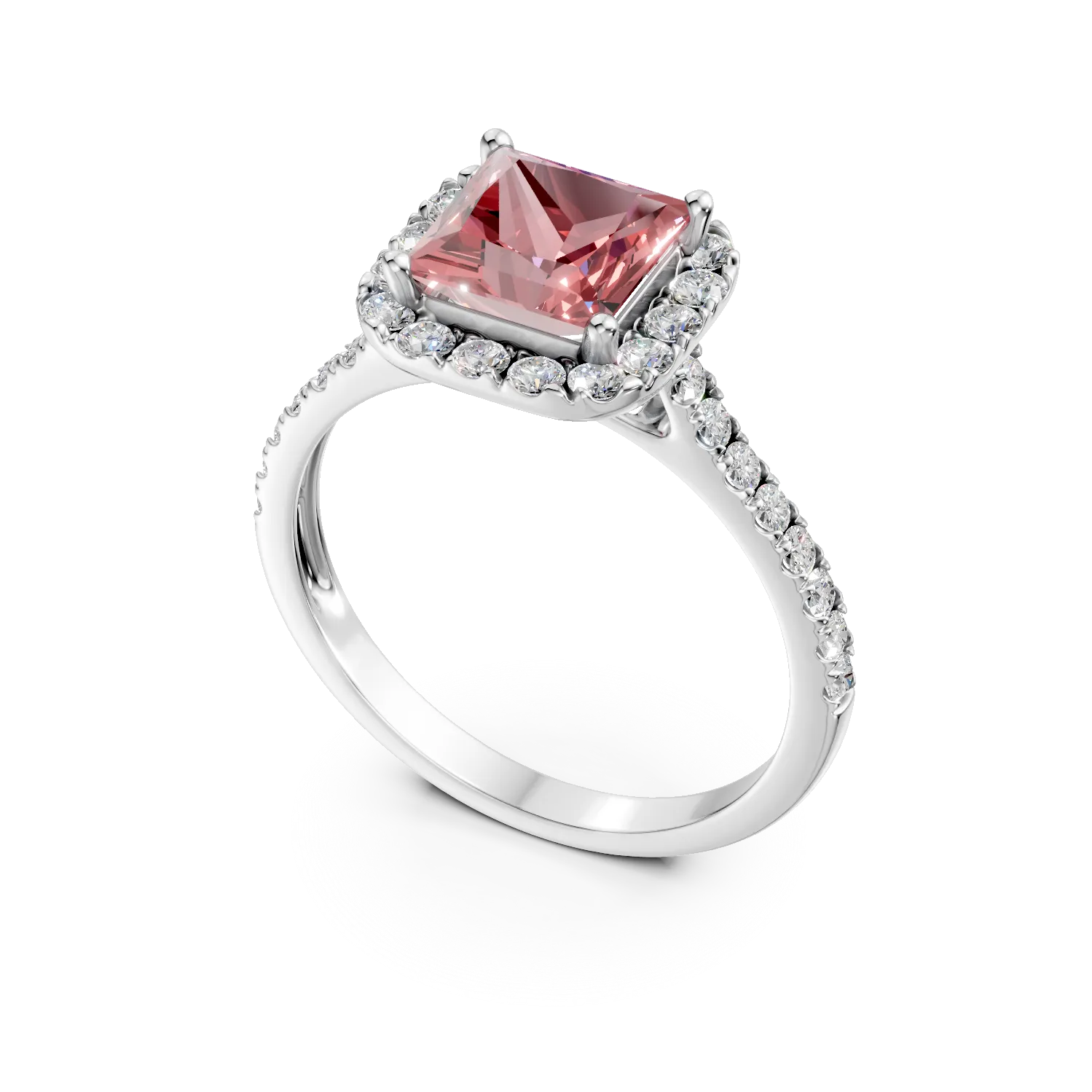 Inel de logodna din aur alb cu diamante roz si incolore de 1.4ct create in laborator