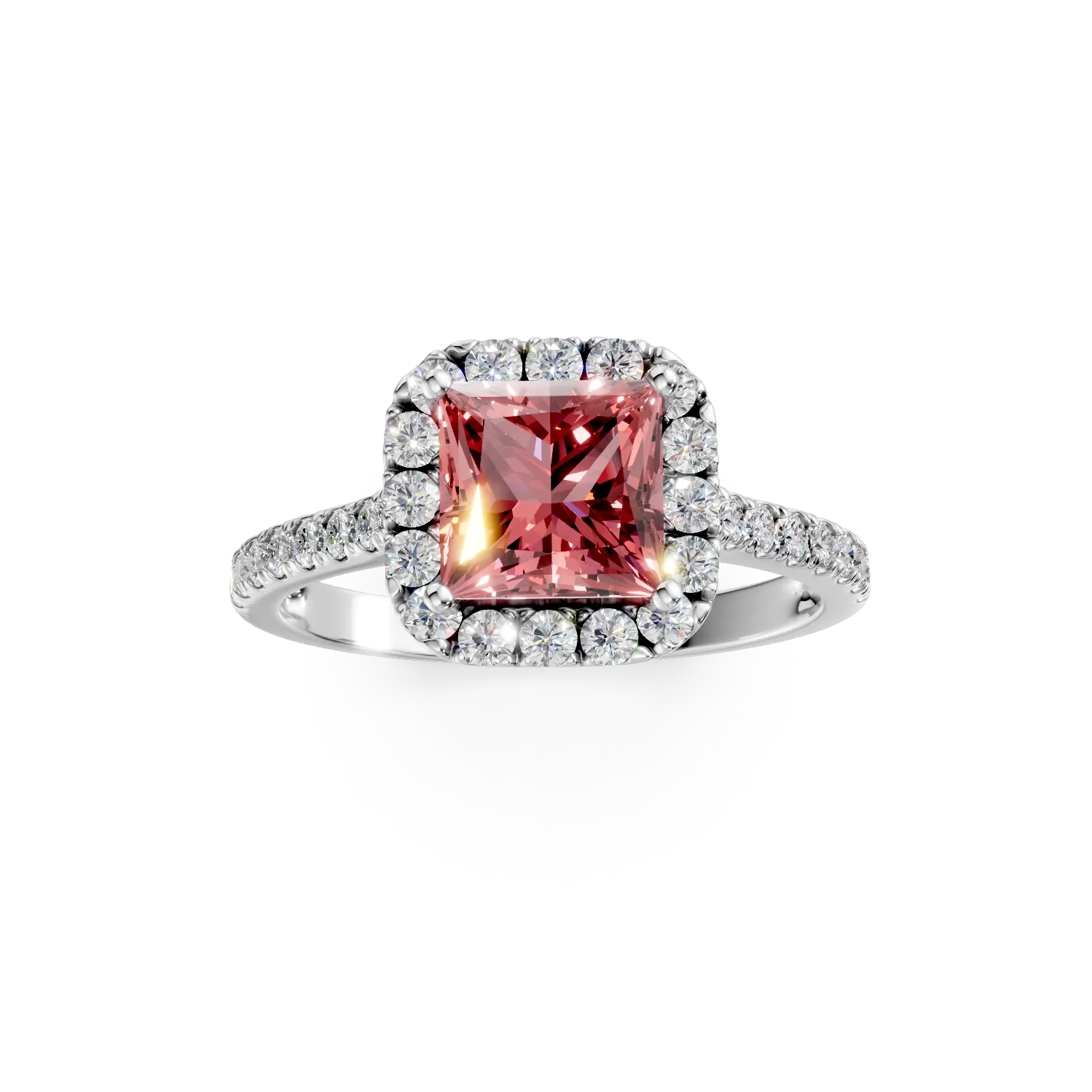 Inel de logodna din aur alb cu diamante roz si incolore de 1.4ct create in laborator