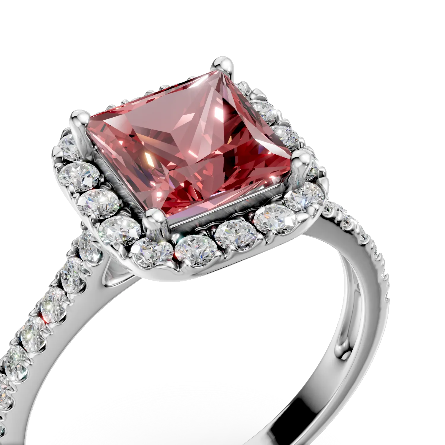 Inel de logodna din aur alb cu diamante roz si incolore de 1.4ct create in laborator