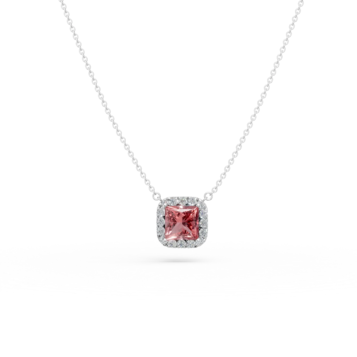 Lant cu pandantiv din aur alb cu diamante roz si incolore de 1.2ct create in laborator