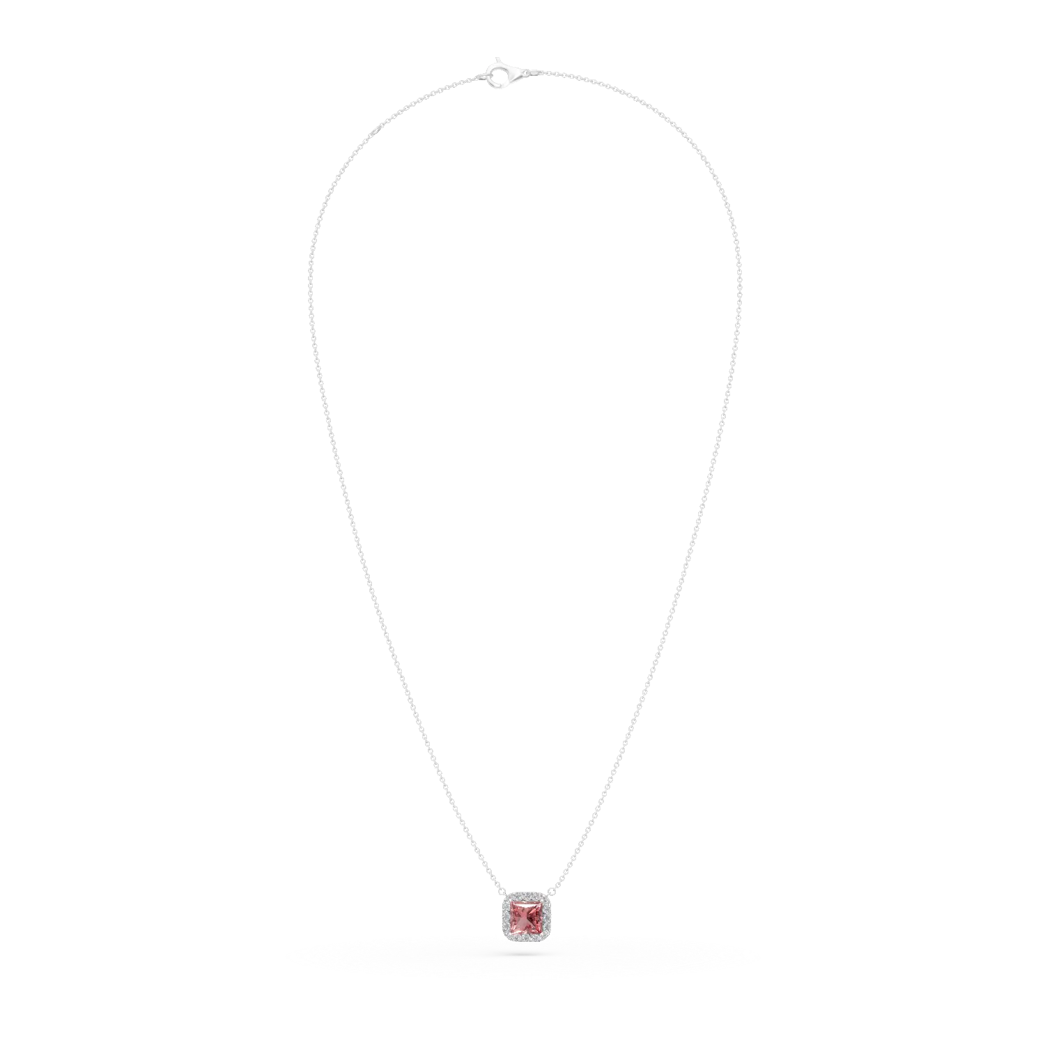 Lant cu pandantiv din aur alb cu diamante roz si incolore de 1.2ct create in laborator