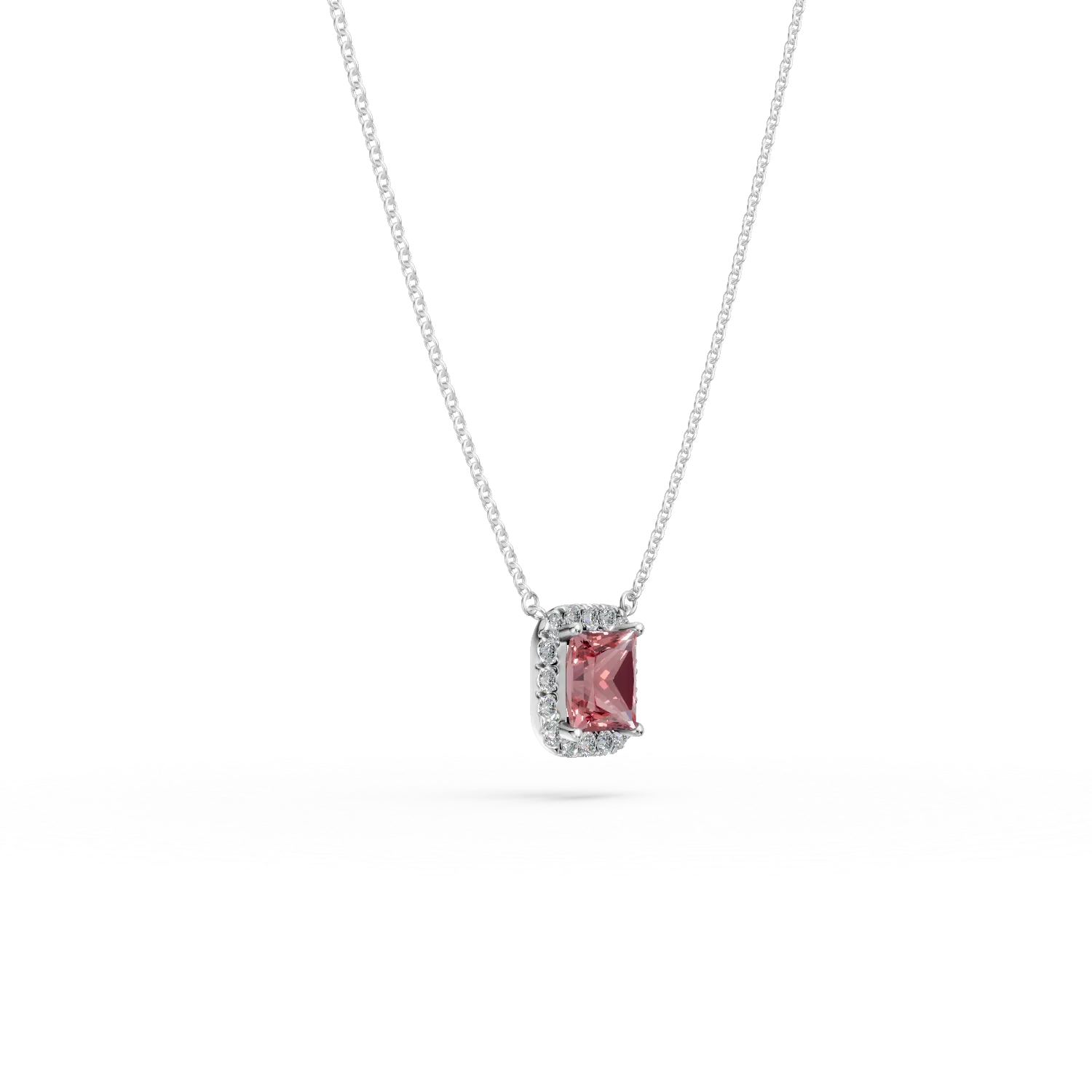 Lant cu pandantiv din aur alb cu diamante roz si incolore de 1.2ct create in laborator