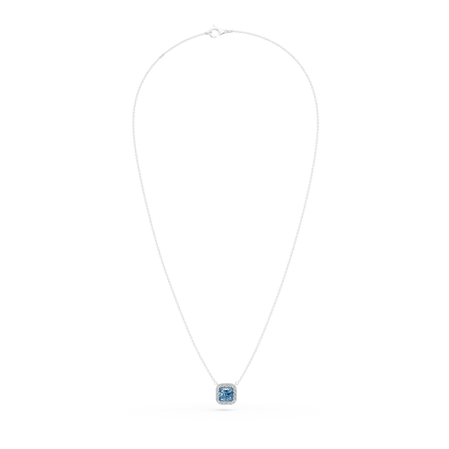 Lant cu pandantiv din aur alb cu diamante albastre si incolore de 1.2ct create in laborator