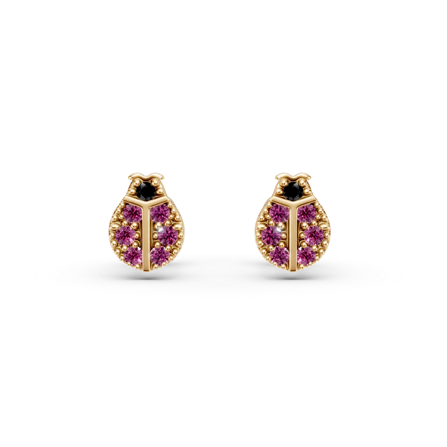 Cercei buburuze din aur galben cu zirconii negre si rosii pentru copii