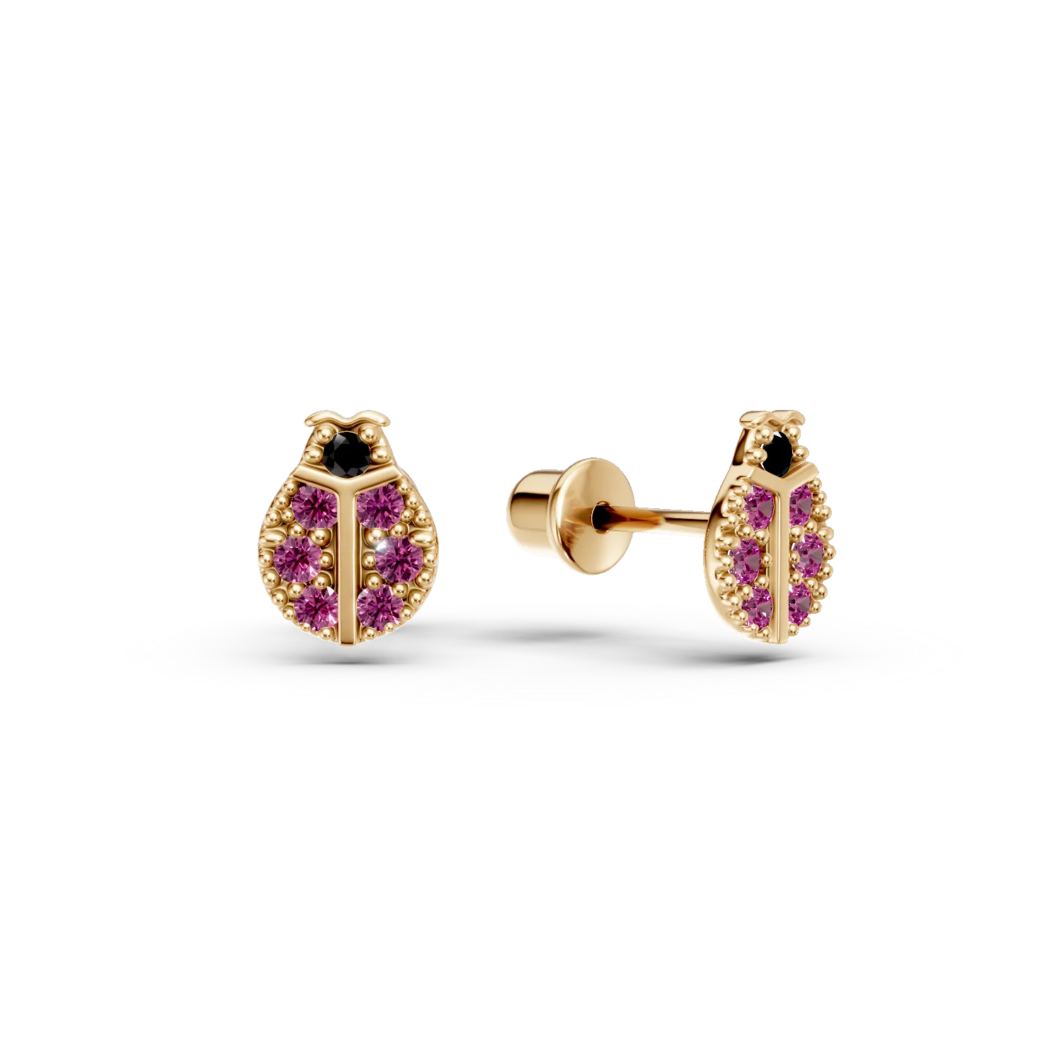 Cercei buburuze din aur galben cu zirconii negre si rosii pentru copii Apparel & Accessories > Jewelry > Earrings DAAR 2 Cercei buburuze din aur galben cu zirconii negre si rosii pentru copii Apparel & Accessories > Jewelry > Earrings DAAR 2