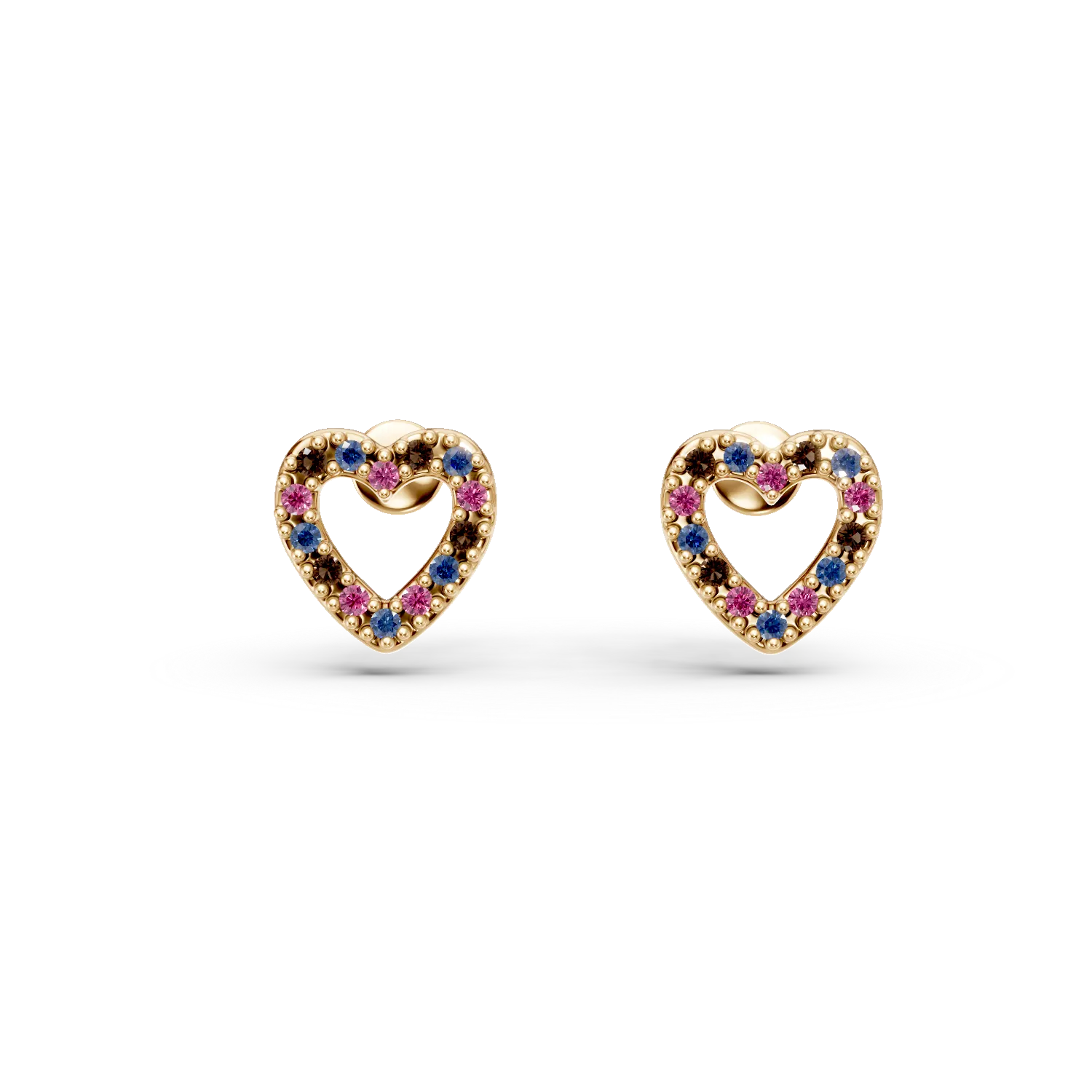 Cercei inimi din aur galben cu zirconii multicolore pentru copii