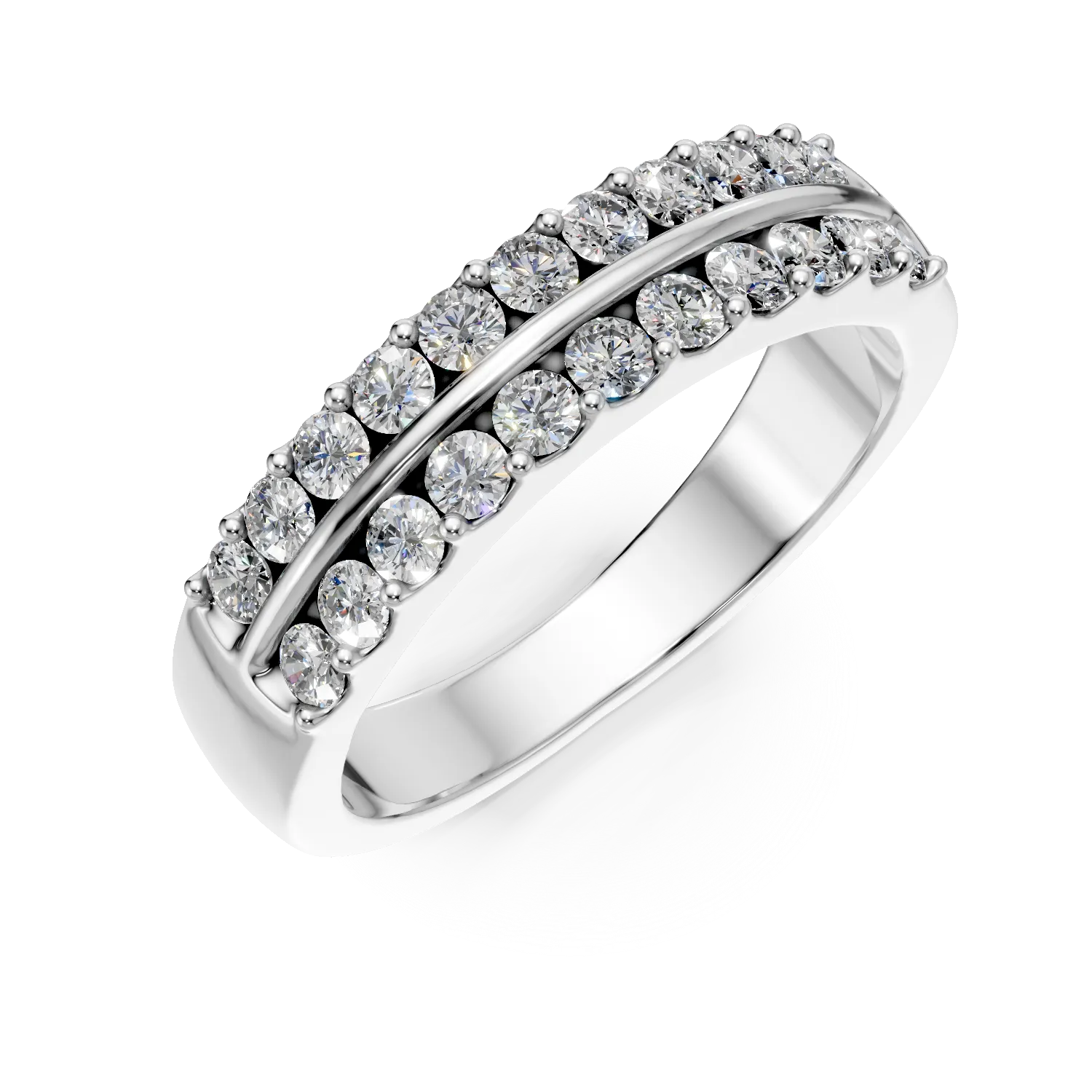 Inel semi eternity din aur alb cu diamante de 0.5ct create in laborator