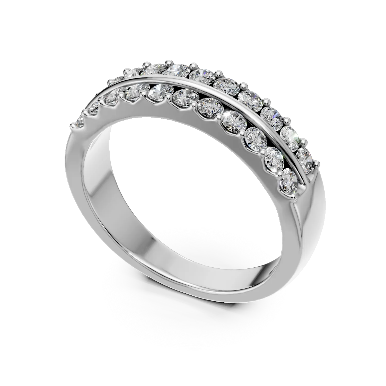 Inel semi eternity din aur alb cu diamante de 0.5ct create in laborator