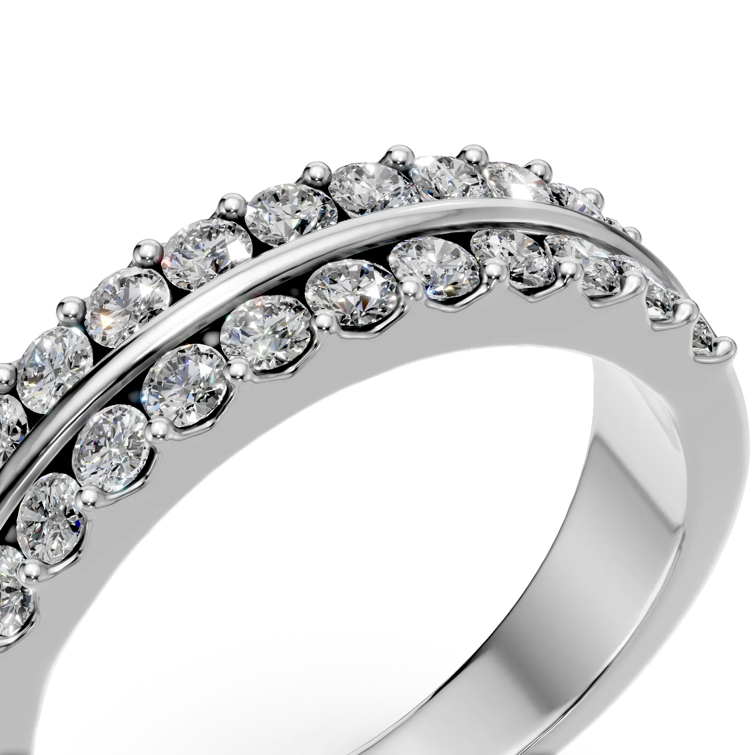 Inel semi eternity din aur alb cu diamante de 0.5ct create in laborator