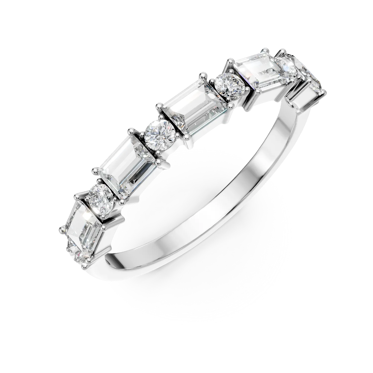 Inel semi eternity din aur alb cu diamante de 0.6ct create in laborator