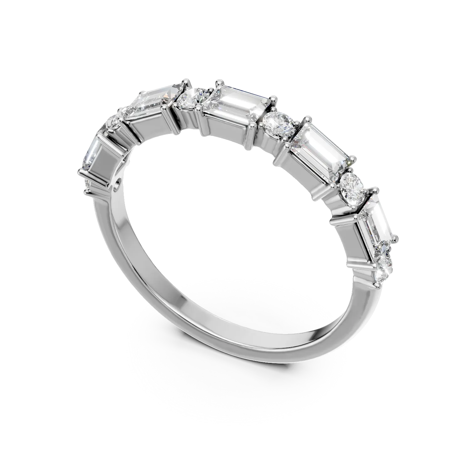 Inel semi eternity din aur alb cu diamante de 0.6ct create in laborator