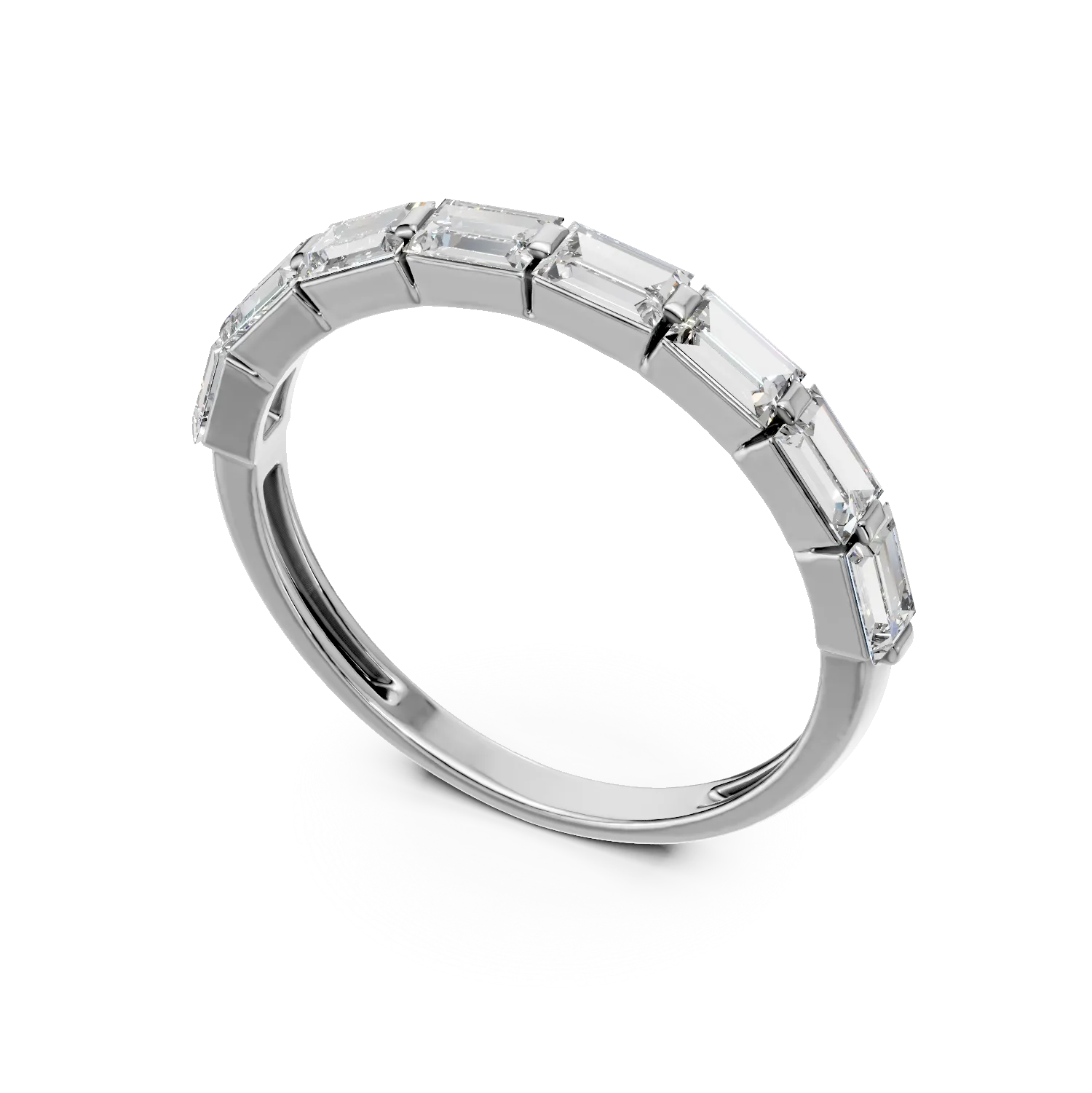 Inel semi eternity din aur alb cu diamante de 0.7ct create in laborator