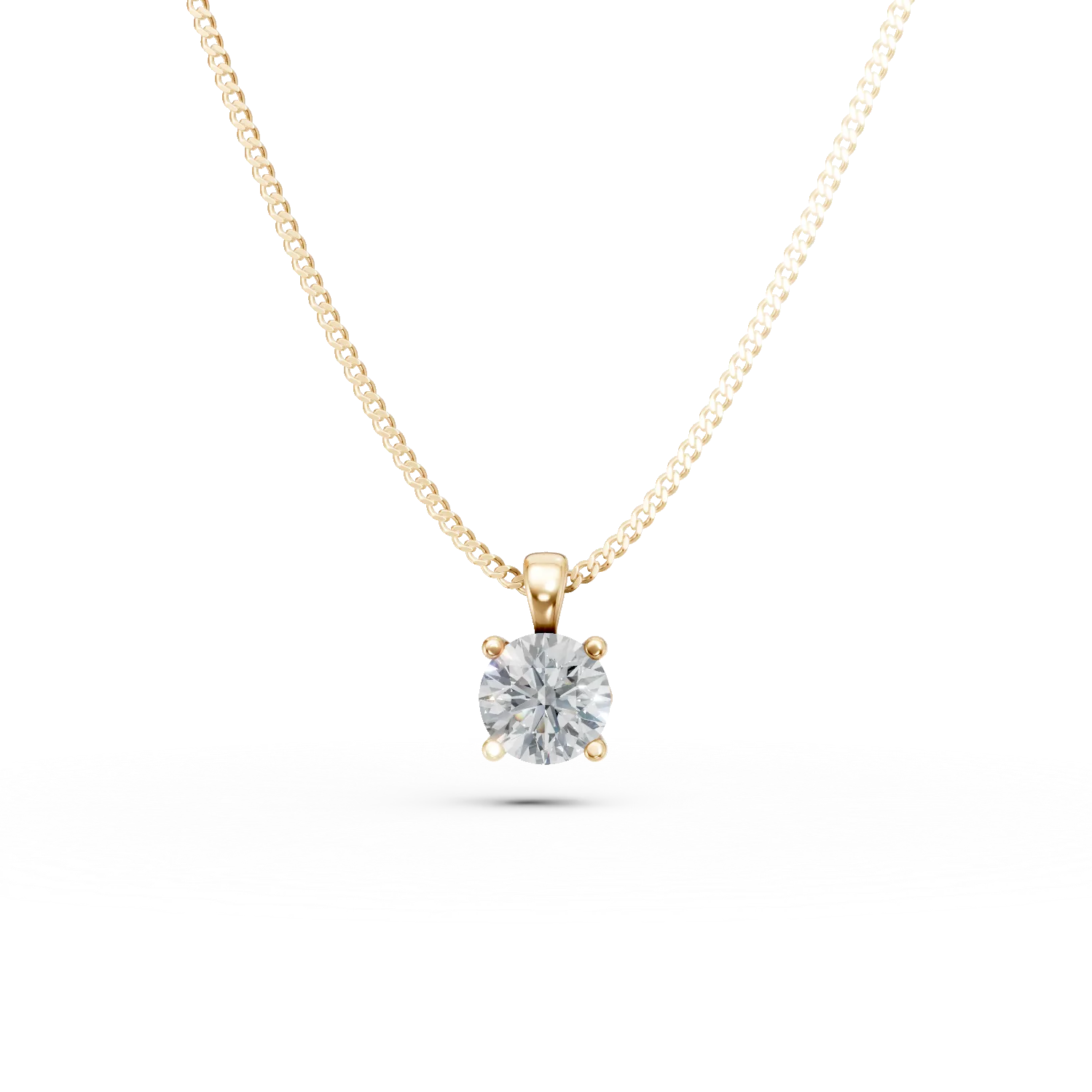 Lant din aur galben cu pandantiv cu diamant solitaire de 0.3ct creat in laborator