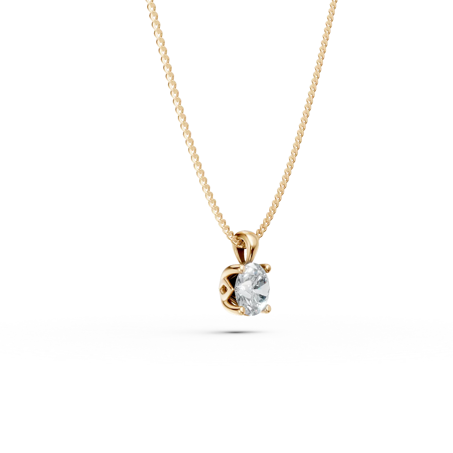 Lant din aur galben cu pandantiv cu diamant solitaire de 0.3ct creat in laborator