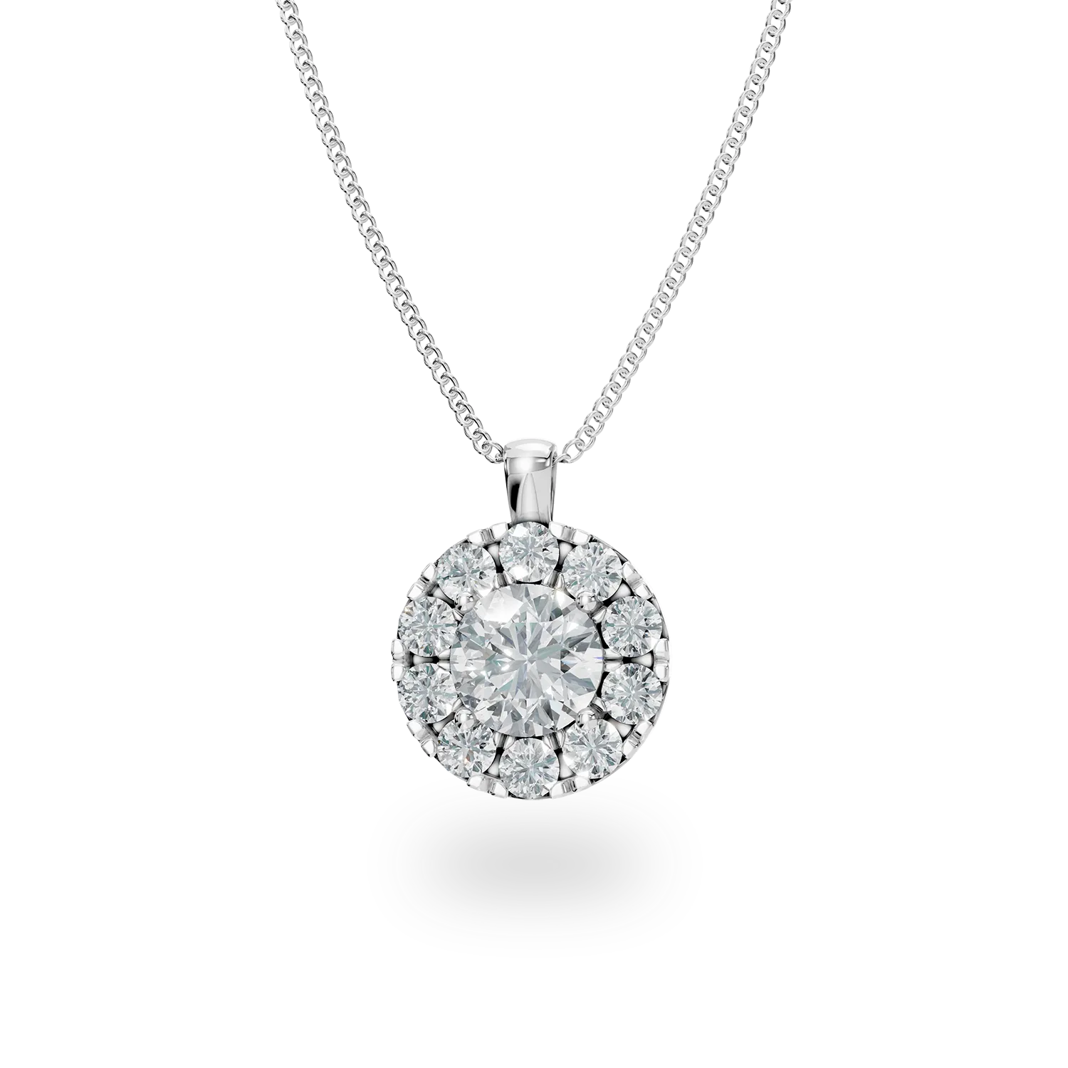 Lant cu pandantiv rotund din aur alb cu diamante de 0.2ct create in laborator