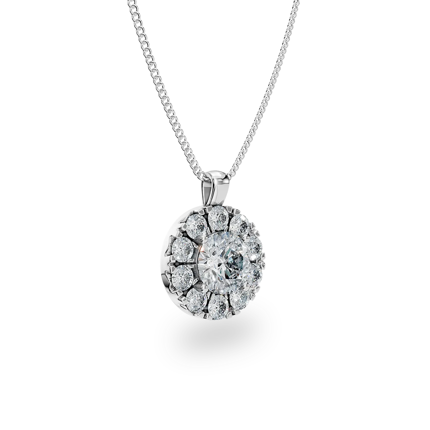 Lant cu pandantiv rotund din aur alb cu diamante de 0.2ct create in laborator