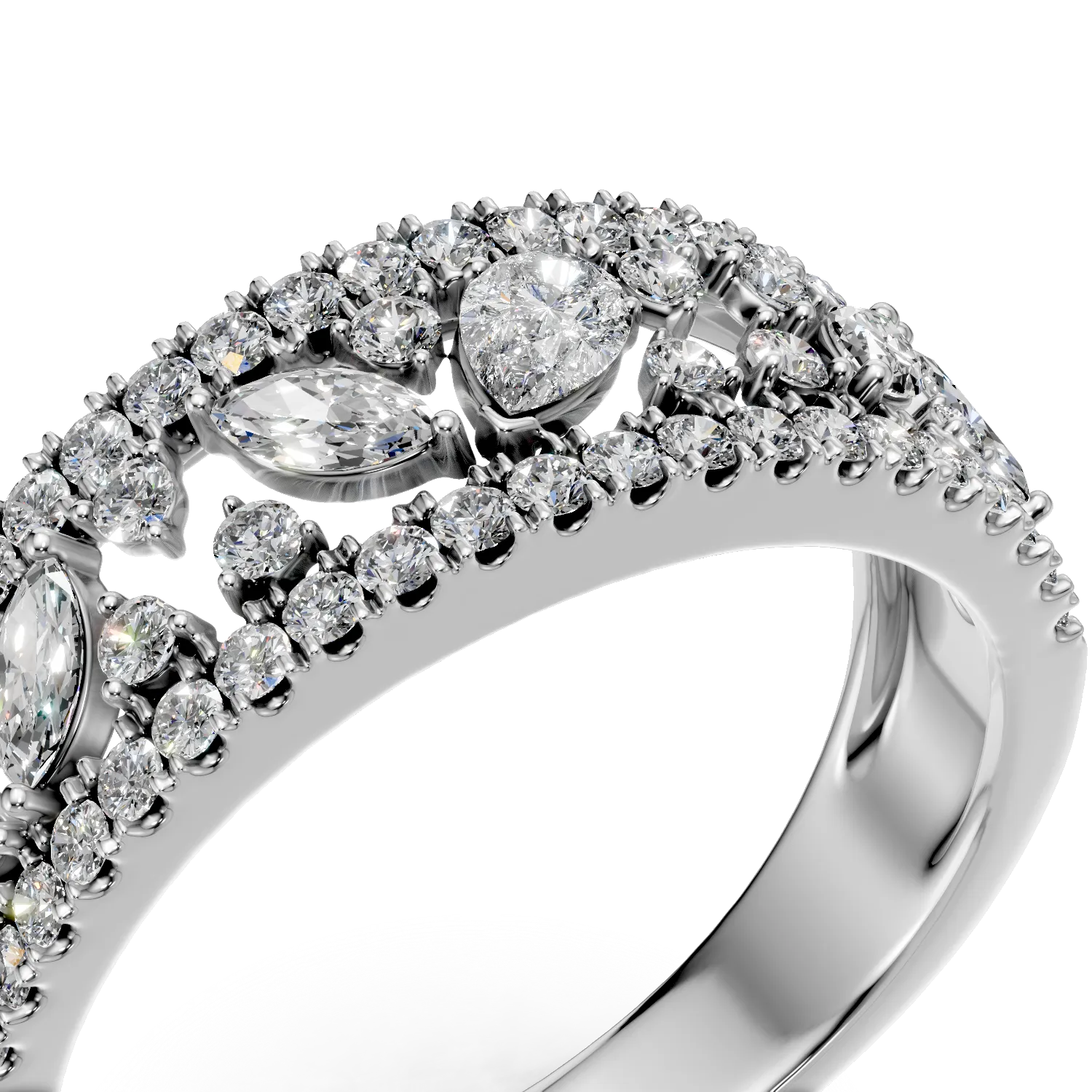 Inel Bouquet din aur alb cu diamante de 0.8ct create in laborator
