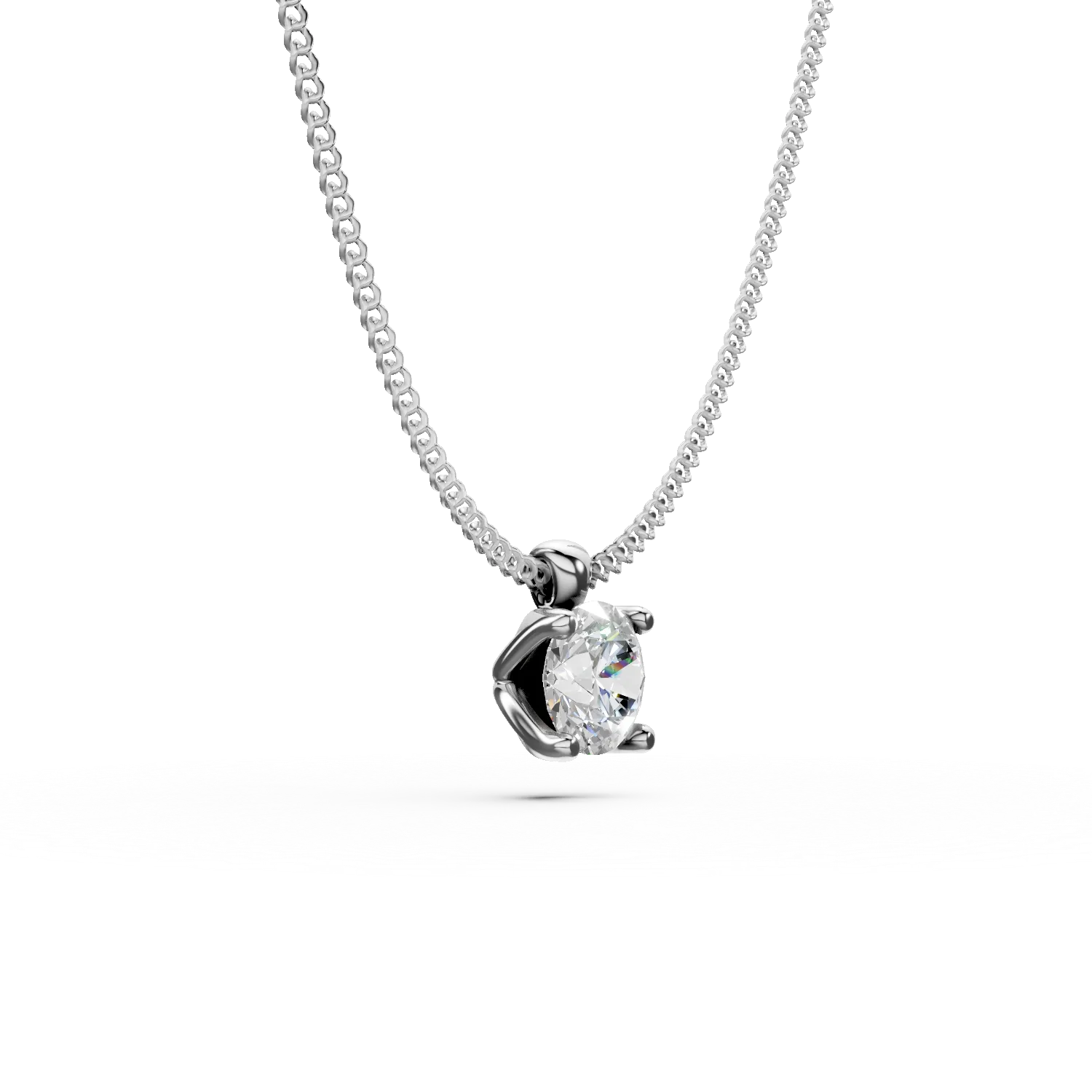 Lant cu pandantiv din aur alb cu diamant solitaire de 0.2ct creat in laborator