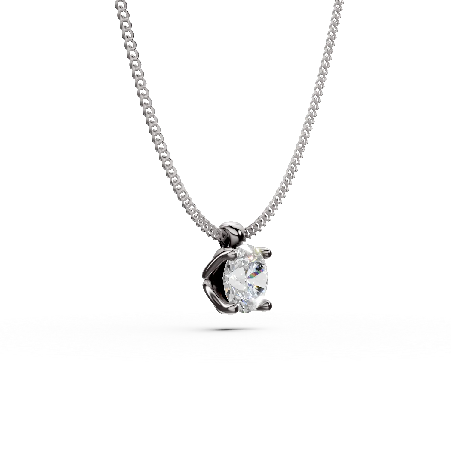 Lant cu pandantiv din aur alb cu diamant solitaire de 0.2ct creat in laborator