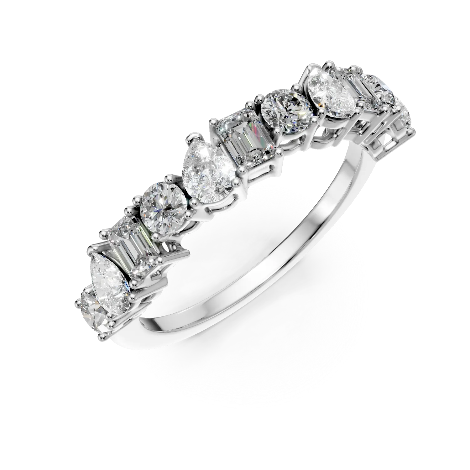 Inel semi eternity din aur alb cu diamante de 0.8ct create in laborator