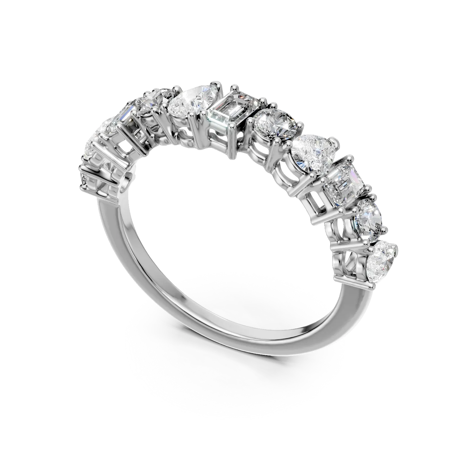 Inel semi eternity din aur alb cu diamante de 0.8ct create in laborator